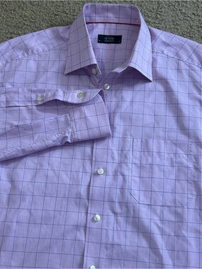 Eton Shirt Men’s 41 16 Pink Blue Window Pane Check Long Sleeve Cotton